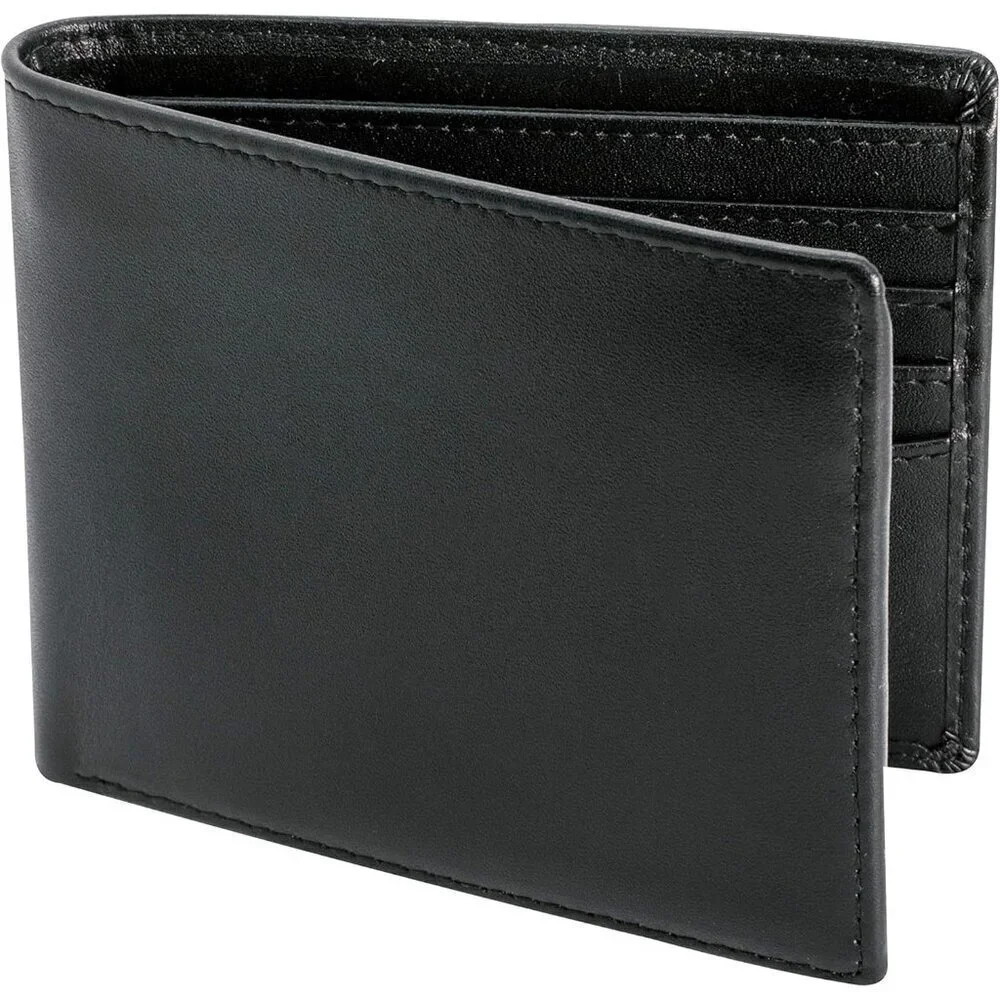 🆕Men Black Top Grain Leather Extra Capacity Bifold Strong Stitching Wallet